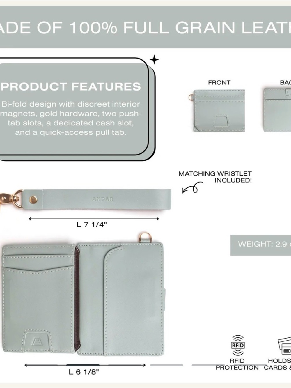 Andar The Denner 2 Leather Wristlet Card and Chapstick Holder - Picture 7 of 9